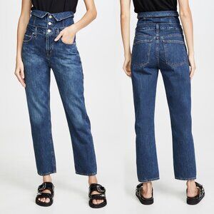 AGOLDE Vanna Corset Straight Leg Jeans High Waist Cotton Denim Button Fly Blue
